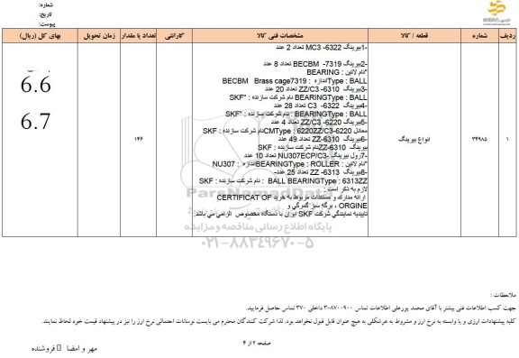 استعلام بیرینگ 6322- MC3 تعداد 2 عدد ....