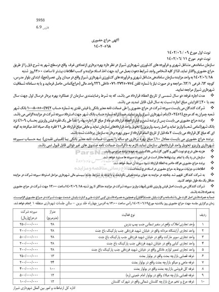 آگهی حراج بهره برداری از تعدادی غرف در سطح شهر