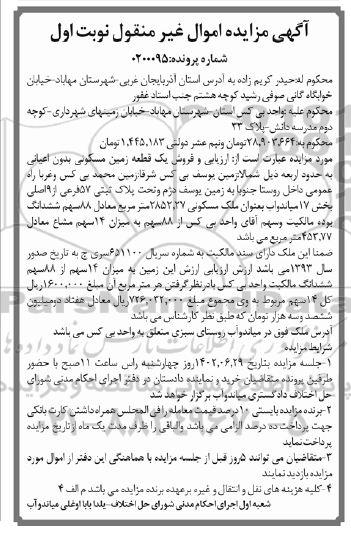 مزایده فروش یک قطعه زمین مسکونی