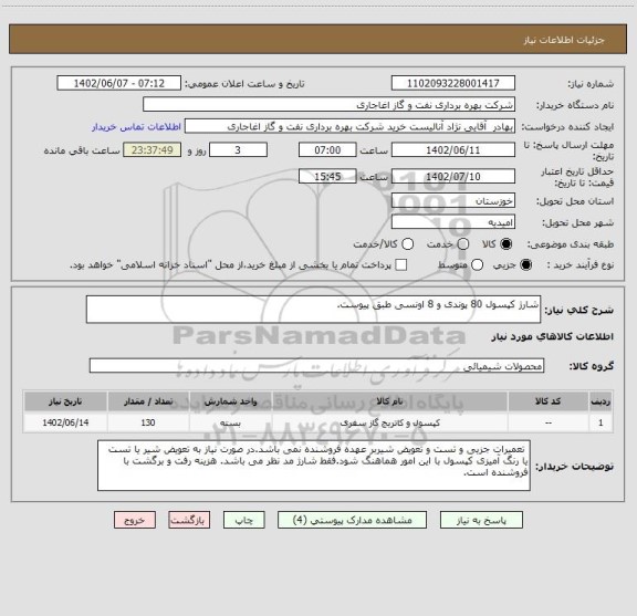 استعلام شارژ کپسول 80 پوندی و 8 اونسی طبق پیوست.