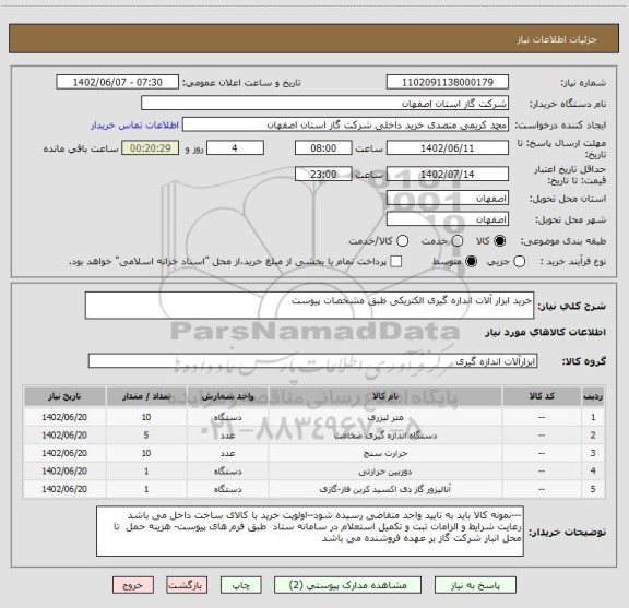 استعلام خرید ابزار آلات اندازه گیری الکتریکی طبق مشخصات پیوست