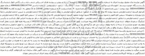 آگهی مزایده ششدانـــگ یکــــدستـــگاه خودرو سیستم : هیوندای