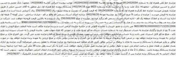 آگهی مزایده مزایده خط کارکرده همراه اول به شماره 09124529354