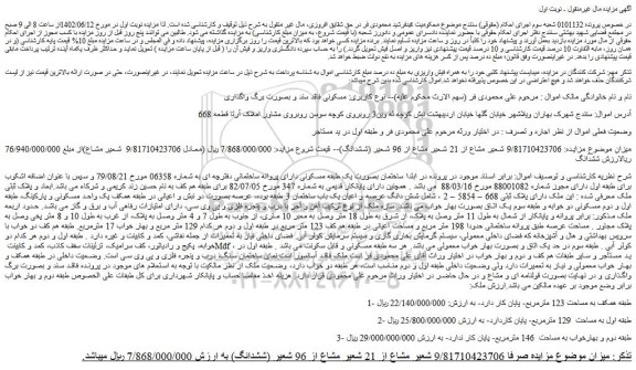 مزایده فروش شش دانگ عرصه و اعیان یک باب ساختمان 3 طبقه 