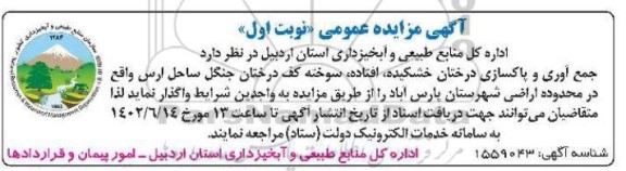 مزایده جمع آوری و پاکسازی درختان خشکیده، افتاده، سوخته کف درختان جنگل ساحل
