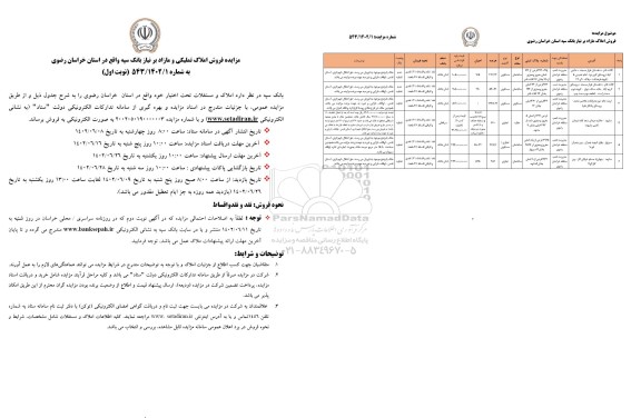 مزایده فروش املاک تملیکی و مازاد بر نیاز بانک سپه