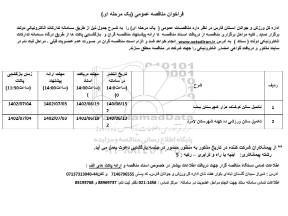 فراخوان مناقصه تکمیل سالن ...