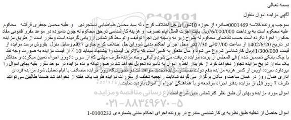 مزایده فروش حاوی 27قلم وسایل منزل