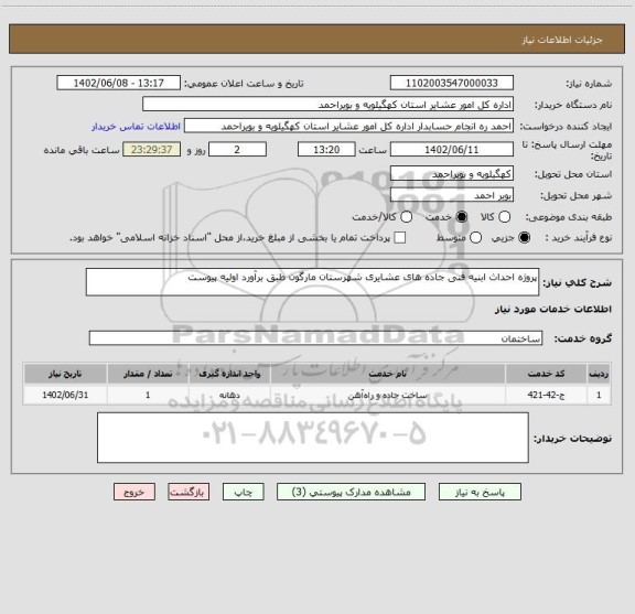 استعلام پروژه احداث ابنیه فنی جاده های عشایری شهرستان مارگون طبق برآورد اولیه پیوست