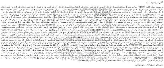 مزایده فروش عرصه یک قطعه زمین معروف به رودخانه بغل سازمان آب با کاربری کشاورزی از پلاک 7 اصلی