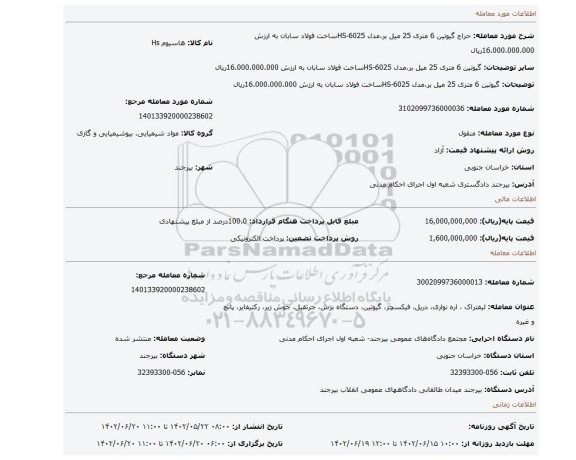 گیوتین 6 متری 25 میل بر،مدل HS-6025ساخت فولاد سابان به ارزش 16.000.000.000ریال