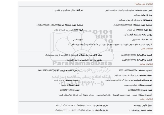 مزایده یک باب منزل مسکونی