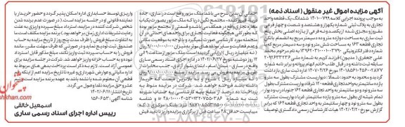 مزایده ششدانگ یک قطعه واحد تجاری به پلاک ثبتی شماره یک هزار و هشتصد و شصت و چهار فرعی