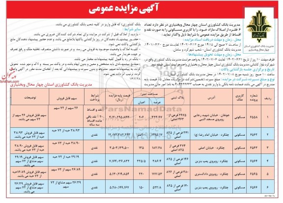 مزایده واگذاری 6 فقره از املاک با کاربری مسکونی