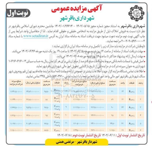 مزایده فروش املاک 