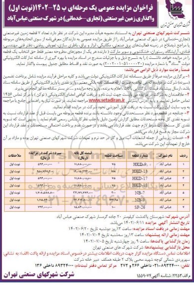 تجدید مزایده واگذاری زمین غیر صنعتی ( تجاری - خدماتی )
