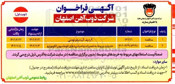 فراخوان 9 ردیف گیت ولو چدنی ....