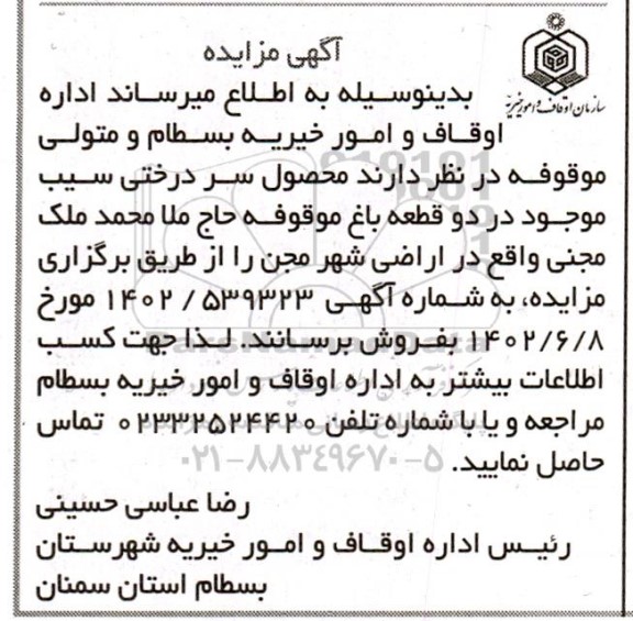 مزایده محصول سردرختی سیب