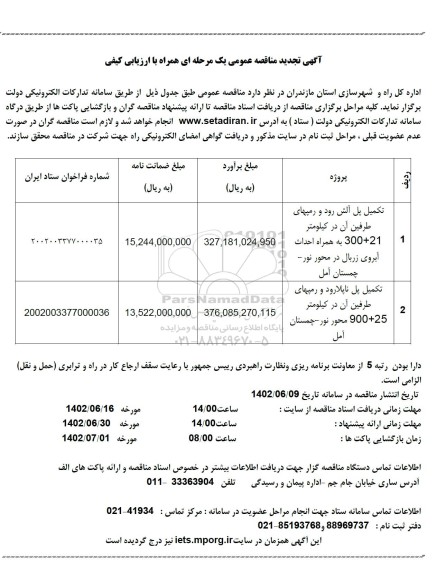 تجدید مناقصه تکمیل پل ...