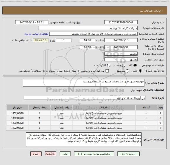 استعلام حوضچه بتنی طبق مشخصات مندرج در استعلام پیوست