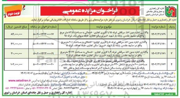 مزایده واگذاری اجاره بدون اخذ سرقفلی سوله با کاربری تجاری ...- نوبت دوم