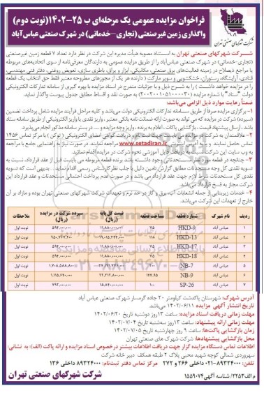 تجدید مزایده واگذاری زمین غیر صنعتی ( تجاری - خدماتی ) نوبت دوم