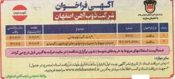 فراخوان 9 ردیف گیت ولو چدنی ....نوبت دوم 