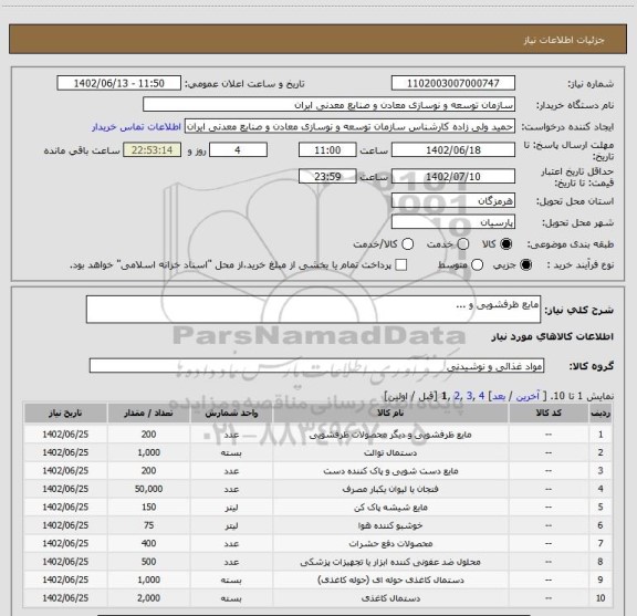 استعلام مایع ظرفشویی و ...
