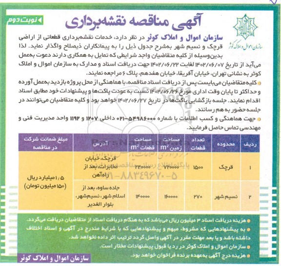 مناقصه نقشه برداری نوبت دوم 
