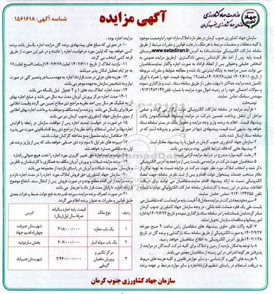 مزایده اجاره املاک مازاد 
