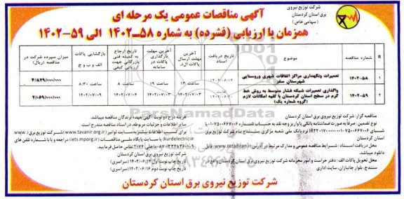 مناقصه تعمیرات و نگهداری مراکز اتفاقات شهری و روستایی