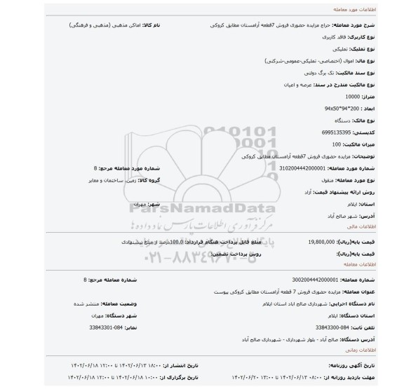 مزایده حضوری فروش 7قطعه آرامستان مطابق کروکی