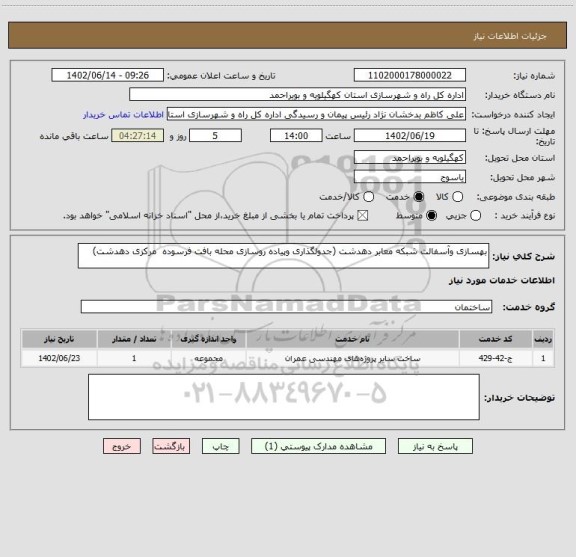 استعلام بهسازی وآسفالت شبکه معابر دهدشت (جدولگذاری وپیاده روسازی محله بافت فرسوده  مرکزی دهدشت)