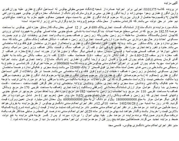 مزایده ششدانگ قسمت تجاری پلاک 699 فرعی از 12 اصلی
