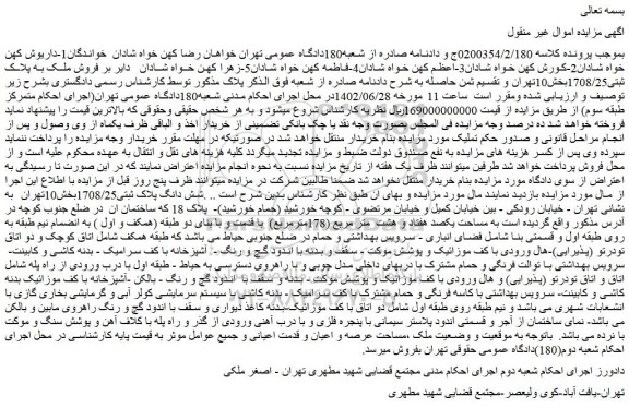 مزایده شش دانگ پلاک ثبتی 1708/25 بخش 10