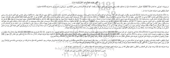 مزایده سه دانگ مشاع یک واحد تجاری به مساحت 52.11 مترمربع