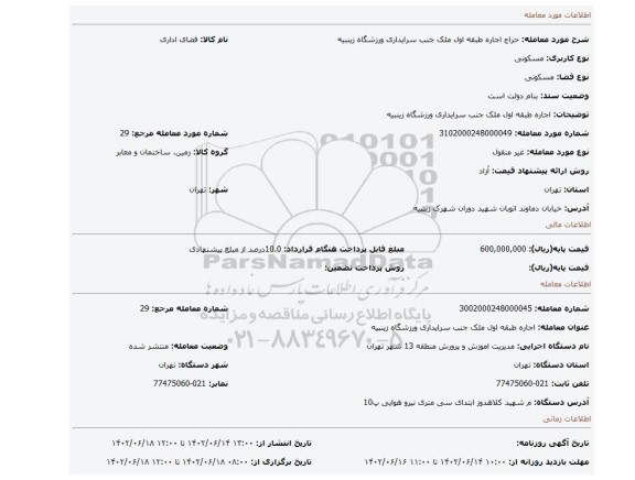 اجاره طبقه اول ملک جنب سرایداری ورزشگاه زینبیه
