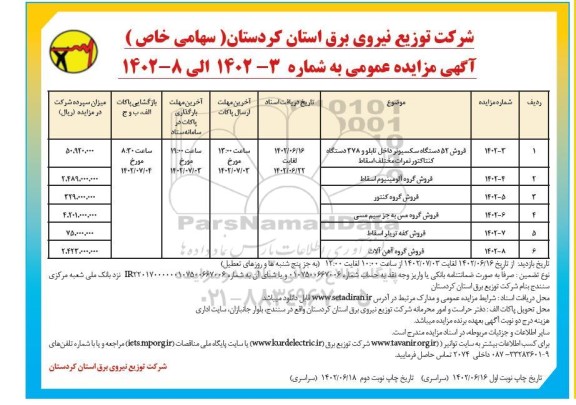 مزایده فروش 52 دستگاه سکسیونر داخل تابلو و ...- نوبت دوم