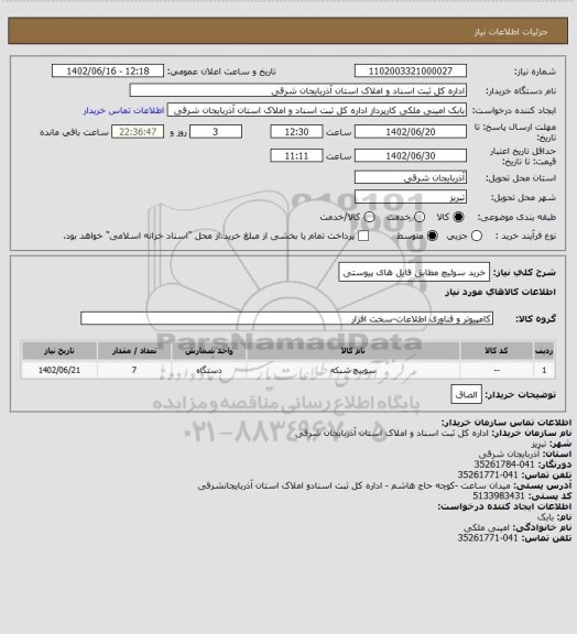 استعلام خرید سوئیچ مطابق فایل های پیوستی