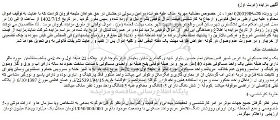 مزایده فروش یک واحد مسکونی