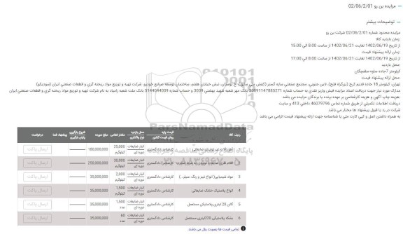 مزایده آهن آلات غیرتولیدی ضایعاتی و...