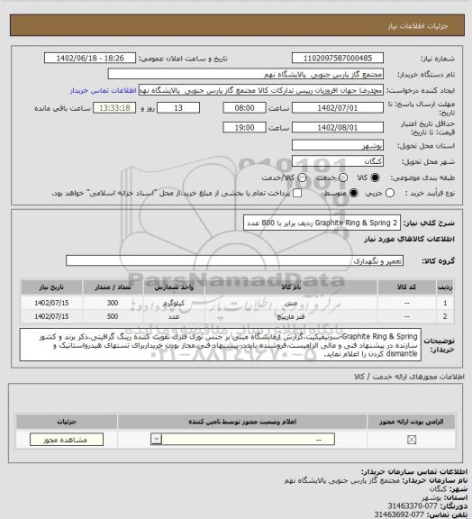 استعلام Graphite Ring & Spring
2 ردیف برابر با 800 عدد
