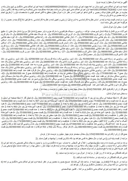 مزایده فروش شیرآلات سری کامل 4 تیکه شامل شیرحمام - توالت - روشویی و...