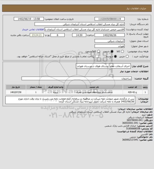 استعلام اجرای آسفالت معابر روستای هوای شهرستان هوراند