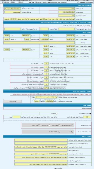مزایده ، انواع اسباب بازی بدون مارک و علائم و بدون درج نام بوزن 510 کیلو واقع در انبار عمران یک گمرک جلفا و مبلغ 170.000.000 ر