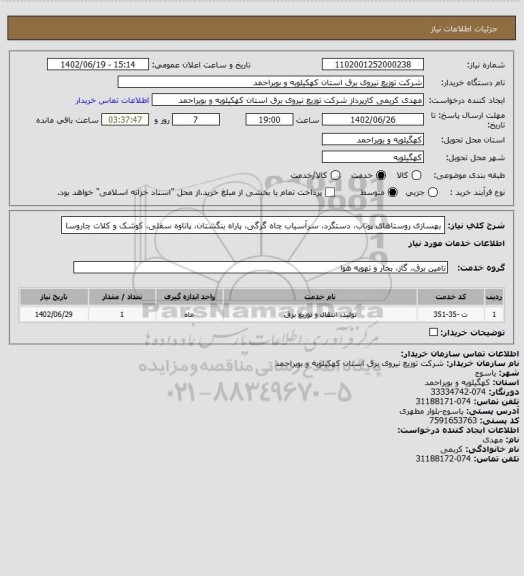 استعلام بهسازی روستاهای پوتاب، دستگرد، سرآسیاب چاه گرگی، پاراه بنگشتان، پاتاوه سفلی، کوشک و کلات چاروسا
