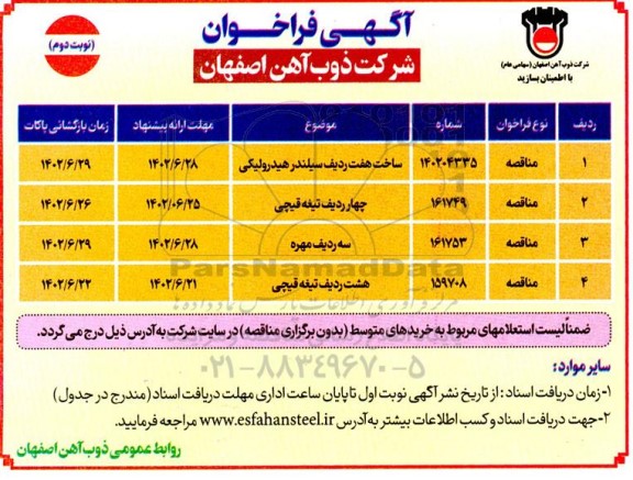 فراخوان ساخت هفت ردیف سیلندر هیدرولیکی....نوبت دوم