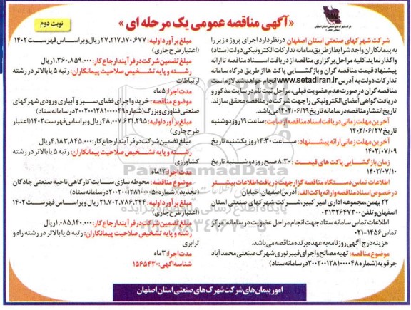 مناقصه تهیه مصالح و اجرای فیبر نوری شهرک صنعتی محمد آباد ...نوبت دوم