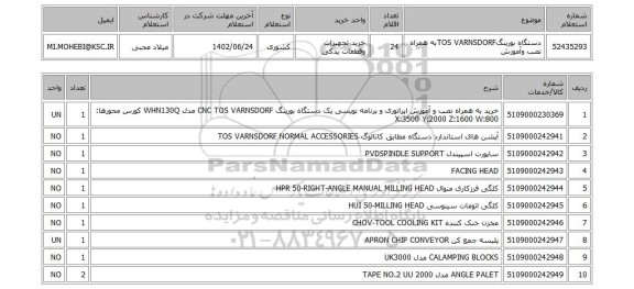 استعلام، دستگاه بورینگTOS VARNSDORFبه همراه نصب وآموزش