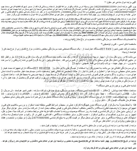 مزایده فروش پلاک ثبتی124 فرعی از 6 اصلی و...